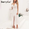 BerryGo White pearls sexy women summer dress 2022 Hollow out embroidery maxi cotton dresses Evening party long ladies vestidos ► Photo 3/6