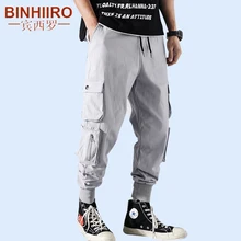 Мужские брюки карго с несколькими карманами, дизайнерские шаровары с эластичной резинкой на талии, черные повседневные брюки для улицы в стиле панк, хип-хоп, мужские брюки карго