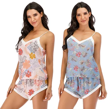 

2020 Spring and Summer Hot Floral Strap Leisure Tops Comfortable Breathable Sexy Casual Leisure Tops Set Wholesale