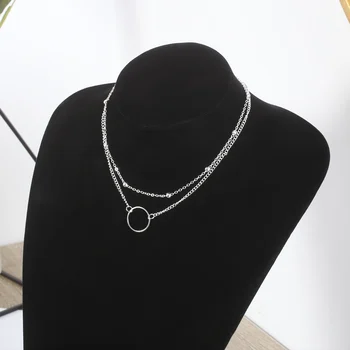 

Fashion Retro Hollow Circle Pendant Necklace for Women Double-layer Bead Chain Simple Geometric Female Trendy Chokers Necklaces
