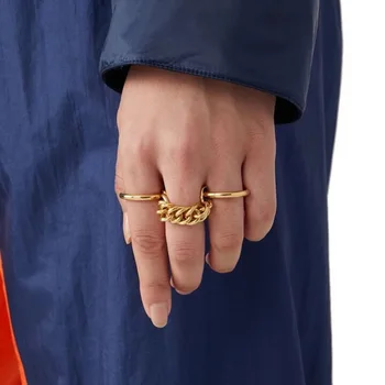 

Designers high quality Link Chain Ring Gold Silver Color joker new chains of three Hip Hop Punk ring for women men Wedding