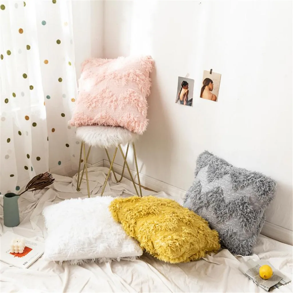 Pillowcase New Simple Three-dimensional Flower Feather Decoration Pillowcase Sofa Cushion Pillow Cover Poszewka Na Poduszki#20