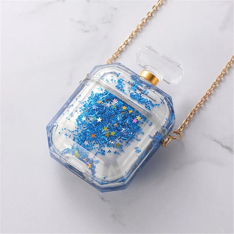 

Bling Bling Case Perfume Bottle For AirPods Luxury Shockproof Quicksand Clear Soft TPU Case Cover Necklace Dropship Drop Ship