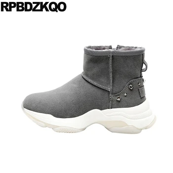 

ankle diamond brand women winter boots genuine leather booties flatform high heel designer shoes rhinestone grey wedge muffin