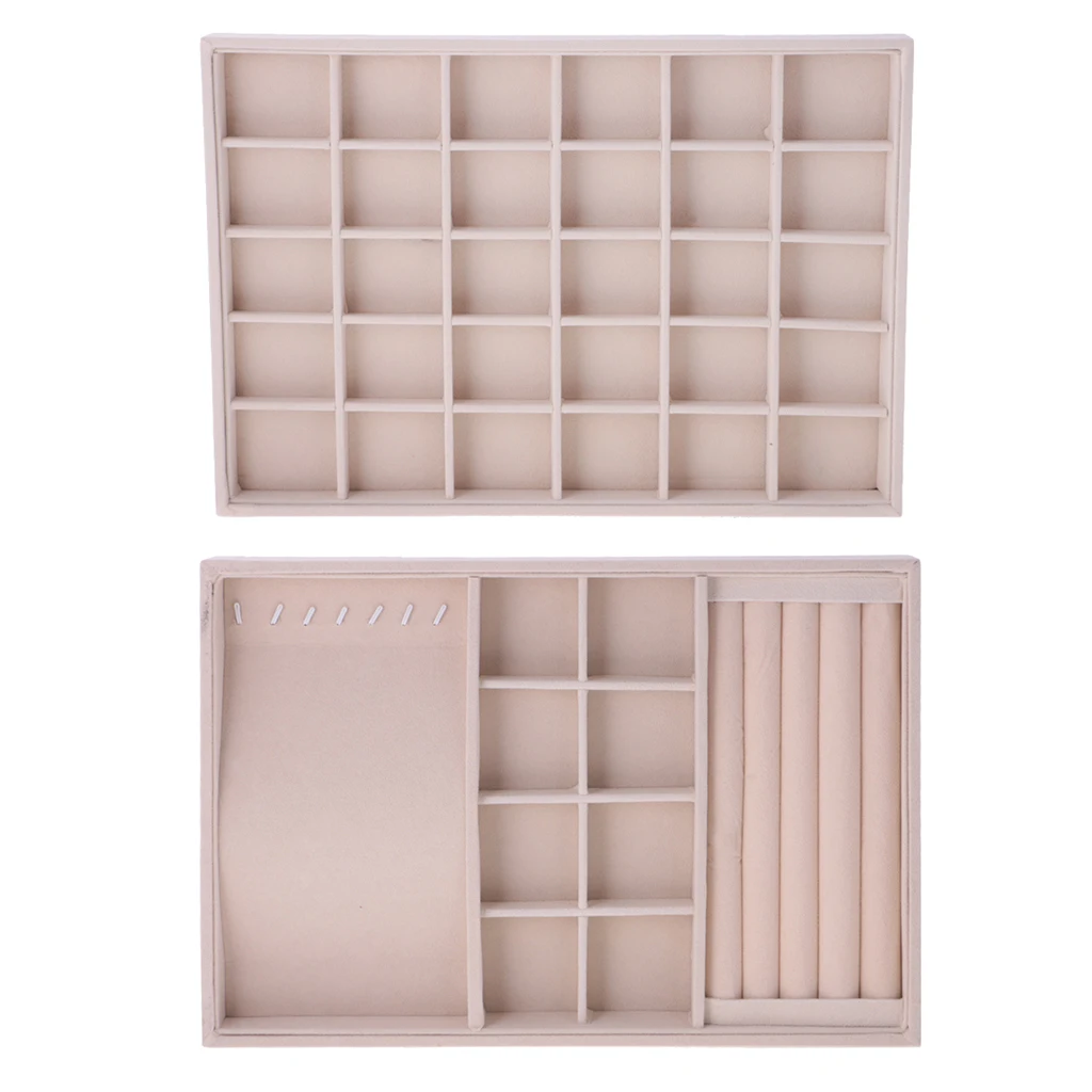 

2Pcs Velvet Jewelry Display Trays Stackable for Necklace Bracelet Ring Showcase Poratble for Shop Home