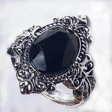

Vintage Punk Gothic Big Oval Black Crystal Ring for Women Antique Carved Metal Rhinstone Cocktail Rings Party Jewelry WholeSale