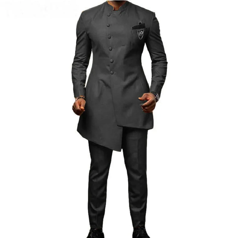African Golden Satin Slim Fit Men Suits Wedding Groom Tuxedos Bridegroom Suits Front Button Best Man Prom Blazer Jacket+Pant