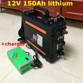 

Waterproof moisture-proof Lithium 12V 150AH battery +ABS case charger 200A discharge for 2400W electric Truck Motorcycle ship