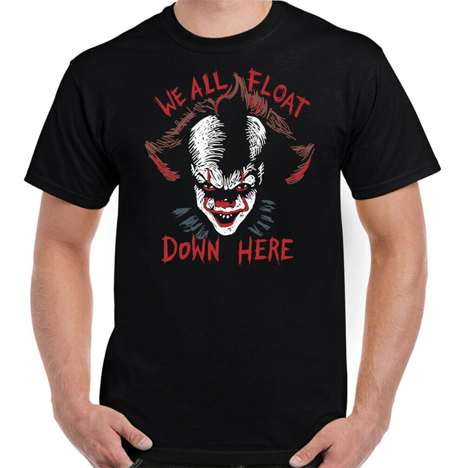 IT PENNYWISE T-Shirt We All Float Down Here Movie Mens Halloween CLOWN Unisex Basic Models Tops Tee Shirt | Мужская одежда