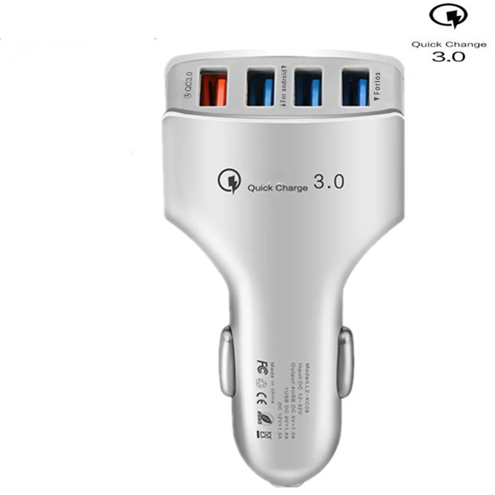 White QC3.0 адаптер для быстрой зарядки телефона 4 порта USB Автомобильное зарядное устройство Быстрая умная Зарядка для samsung Galaxy S7 Edge iPhone Xiaomi - Тип штекера: White