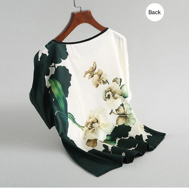 Women Silk Satin Blouses Plus size Batwing sleeve Vintage Print Floral Blouse Ladies Casual Short sleeve Tops Women Silk Satin Blouses Plus size Batwing sleeve Vintage Print Floral Blouse Ladies Casual Short sleeve Tops