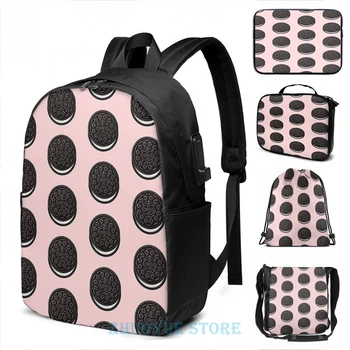 

Funny Graphic print Oreo Cookie USB Charge Backpack men School bags Women bag Travel laptop bag