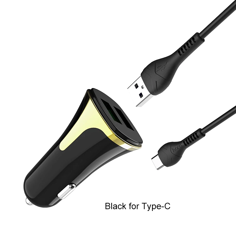 black for Type-C Hoco, автомобильное зарядное устройство, быстрая зарядка 3,0 А, быстрое зарядное устройство для samsung S10, Xiaomi, iphone, автомобильное зарядное устройство для телефона, 2 порта, USB, автомобильное зарядное устройство - Тип штекера: black for Type-C