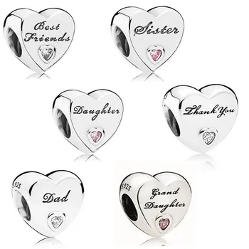 

Signature Best Friends Grand Daughters Sisters Thank You Dad Heart Beads for Charms Bracelets Pave Stone Silver 925 Jewelry DIY