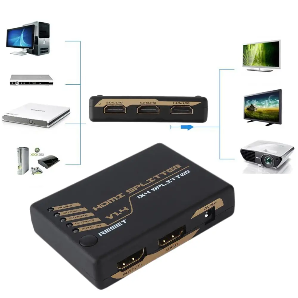 4K HDMI сплиттер Full HD 1080P переключение видео HDMI коммутатор 1 в 4 HDMI Двойной усилитель HDTV экран для DVD PS3 Xbox