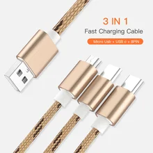 3 в 1 usb-кабель нейлоновый плетеный кабель Micro USB type C для зарядки 8 Pin usb C type-C для iPhone samsung Xiaomi Redmi; Huawei Honor