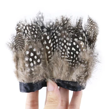 

1 meter Natural feathers Real Guinea fowl feather trims Wedding Party Accessory 5-8CM Width Dyed Colorful Decoration Ribbon