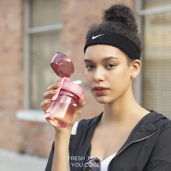 

Tritan water bottle Cup with Straw Convenient Student with Scale Sports Portable Cup Lock Buckle Bounce Cover Plastic Cup