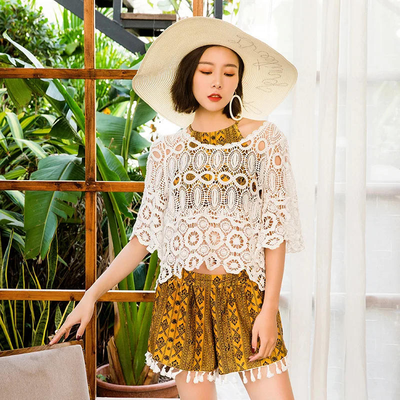 

2018 New Style Bikini Women's Seaside Holiday Fashion Blouse Bathing Suit Coat Hollow out Lace Hot Springs Swimwear