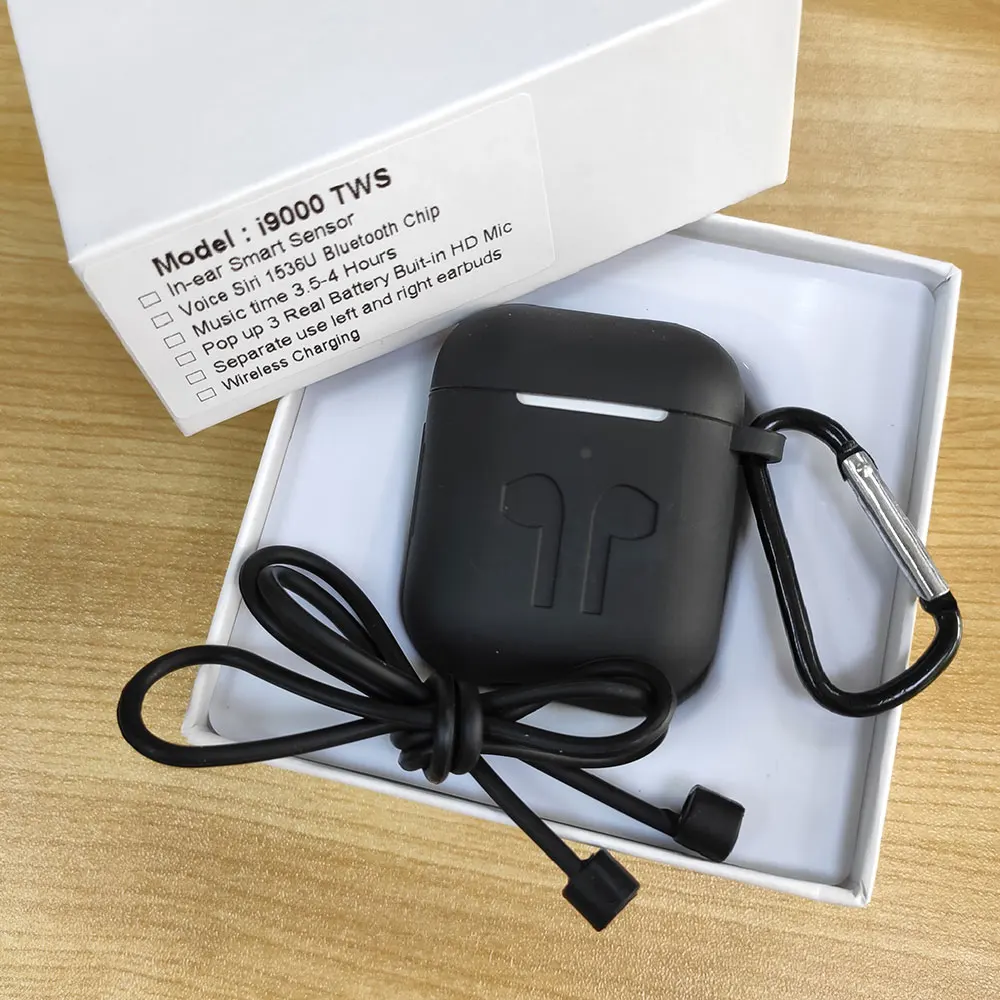 i9000 add Black case i9000 TWS Смарт в уши проверить датчик беспроводные наушники 8D супер бас Bluetooth 5,0 наушники pk h1 чип i800 i2000 I5000 TWS - Цвет: i9000 add Black case