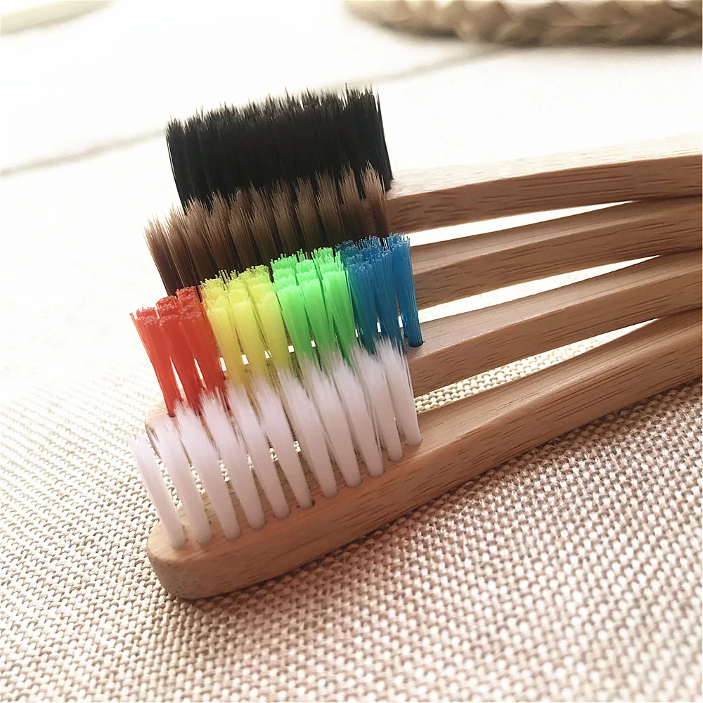 Бамбуковая зубная щетка 10 шт. экологически чистая Радужная цветная отбеливающая