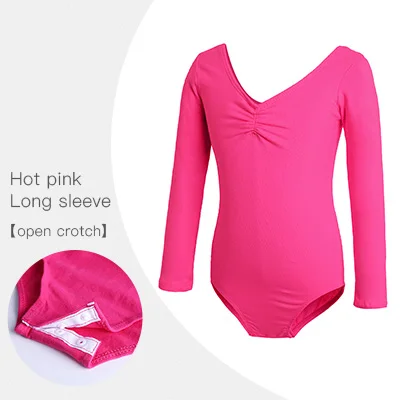 hotpink long sleeve Детский гимнастический купальник для балета, танцев для девочки хлопкового материала на основе спандекса, выполнено в цветовой гамме с открытой спиной короткий рукав одежда для балета Одежда для танцев Костюмы L-6XL - Цвет: hotpink long sleeve