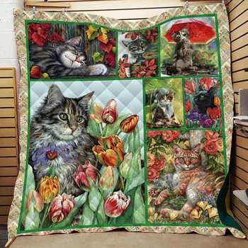 

Anime Flower Pet Cat Printed Home Sofa Cover Quilt Queen Size Kids Adult Warm Blankets For Beds Soft Sofa Outdoor Camping Quilt