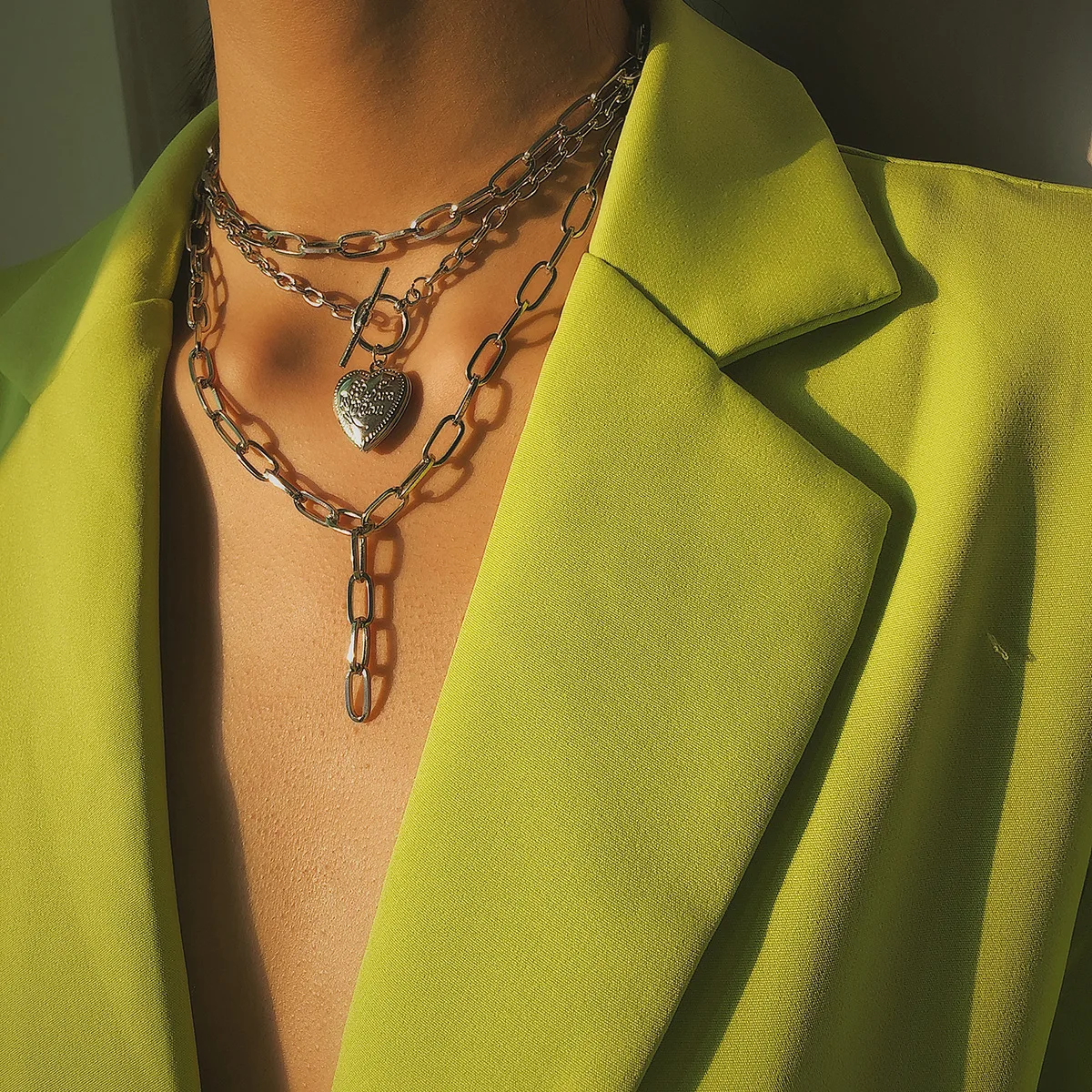 

Retro heart open OT collar geometric creative Y - shaped tassel chain necklace woman