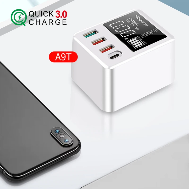 Новое горячее предложение QC3.0 зарядное устройство для телефона светодиодный дисплей USB быстрая зарядка портативное мини зарядное устройство типа C