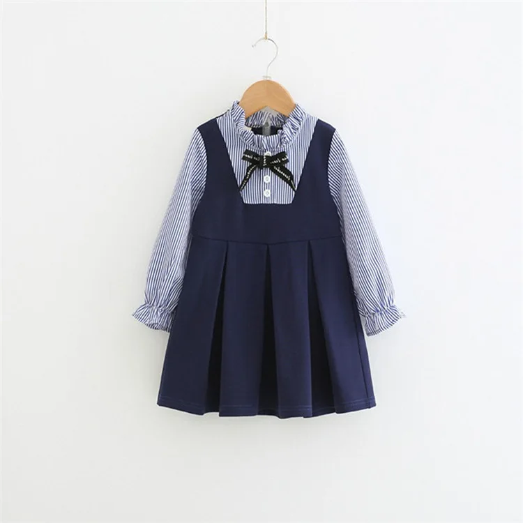 Платье для девочек, с длинными рукавами, трапециевидной формы, летняя одежда для девочек, детские рождественские вечерние платья в полоску, платья принцессы синего цвета