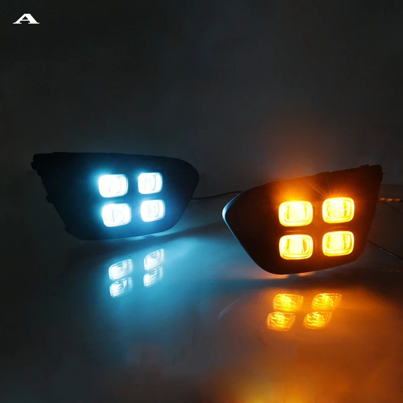 2 шт. для Kia KX Cross или RIO- Светодиодный дневной ходовой светильник DRL Автомобильная противотуманная фара 6000 К белый поворот желтый поворот синий