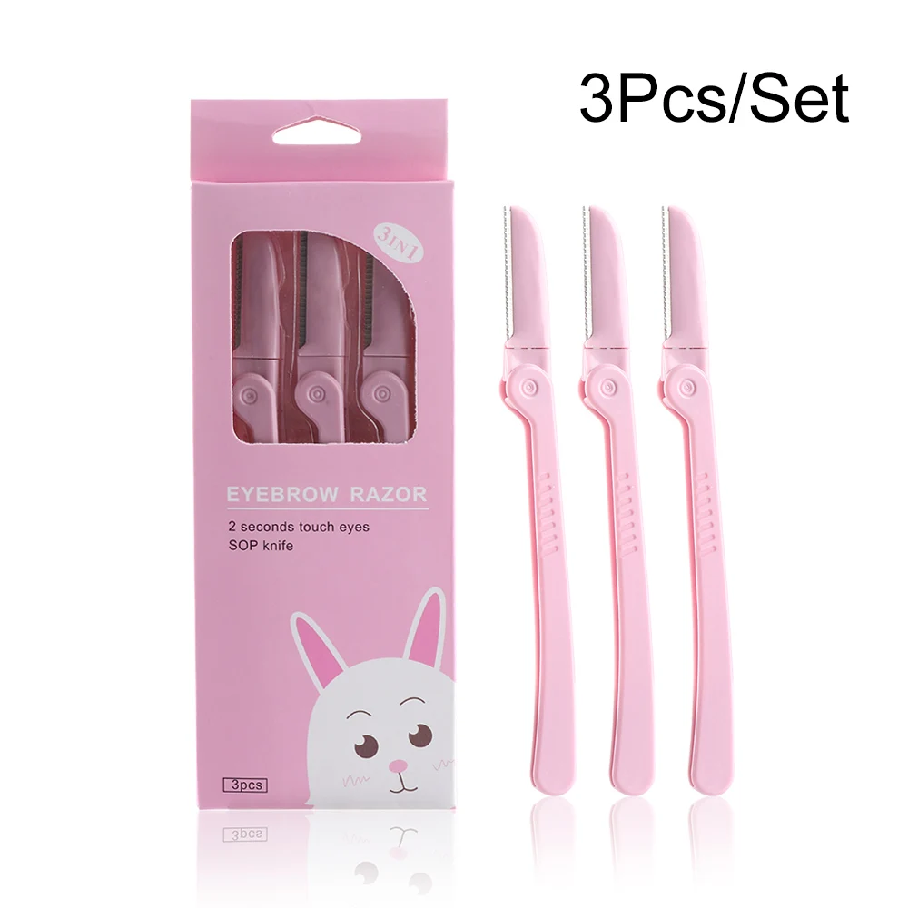 

3Pcs/Set Foldable Pink Eyebrow Trimmer Armpit Hair Removal Razor Beauty Face Eyebrow Shaver Stainless Steel Blades Makeup Tools