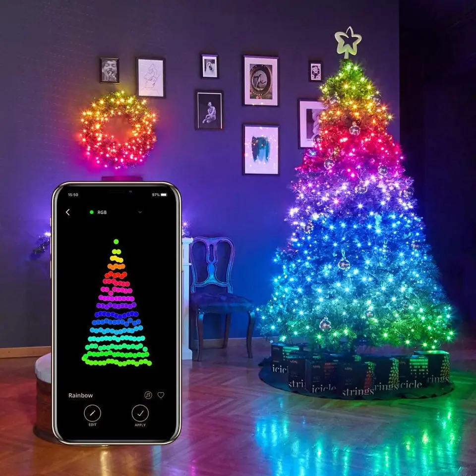 smart led lampu strip aplikasi controlled light string untuk chirstmas pohon tahan air ip65