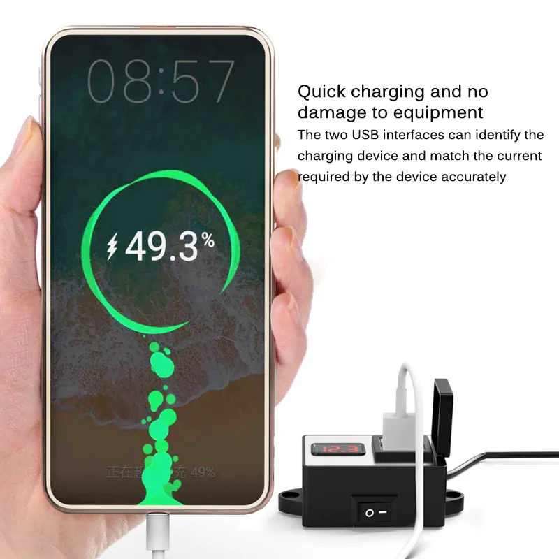 Зарядное устройство для мотоцикла 9-80 в, два USB монитора напряжения, адаптер для электрического велосипеда, водонепроницаемая функция, огнезащитное зарядное устройство для мотоцикла