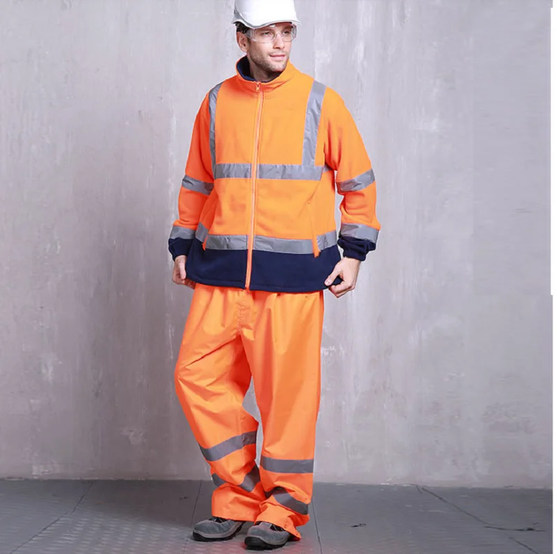 Fleece Work coveralls working uniforms jacket+pants safety Reflective car Traffic law enforcement engineering mechanics | Безопасность и