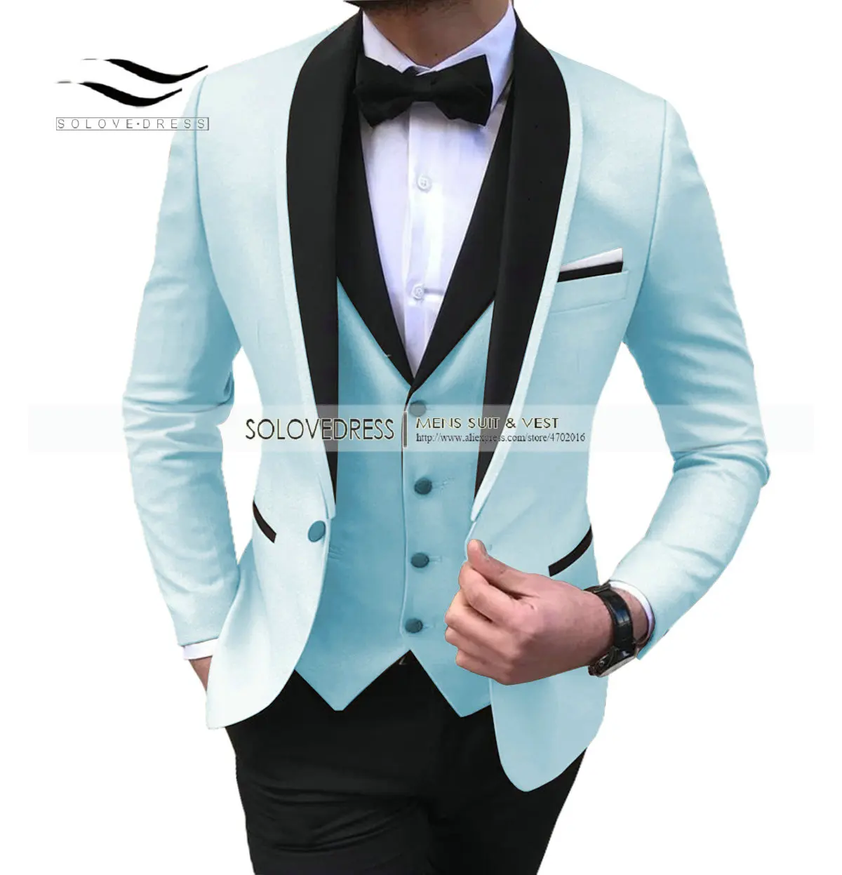 Mens 3 Pieces Party Slim Fit Suits Classic Design Shawl Lapel Tuxedos Prom Suit Blazer& Pants& Vest for Wedding