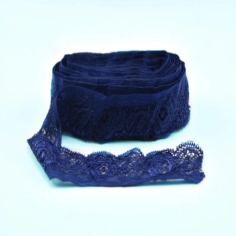 Dark blue 10 ярдов/партия Темно-коричневое эластичное кружево отделка для шитья одежды Свадебные украшения 24 мм Рождество стрейч кружево ткань ленты DIY - Цвет: Dark blue
