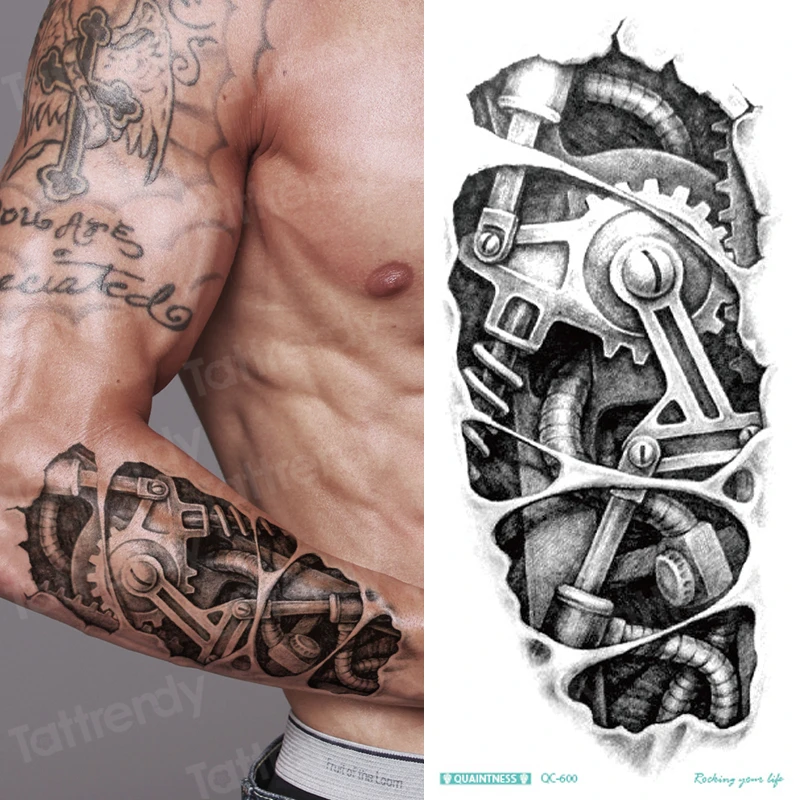 Black Stylish 3d New Man's Half Sleeve Arm Temporary Totem Tattoo Stickers  Mechanical Body Art Tatoos For Boys Mens Armband - Temporary Tattoos -  AliExpress