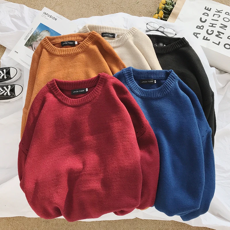 

Winter Thick Sweater Men Warm Fashion Solid Color Casual Knit Sweaters Men Loose Long-sleeved Pullover Man Sweter Clothes M-2XL