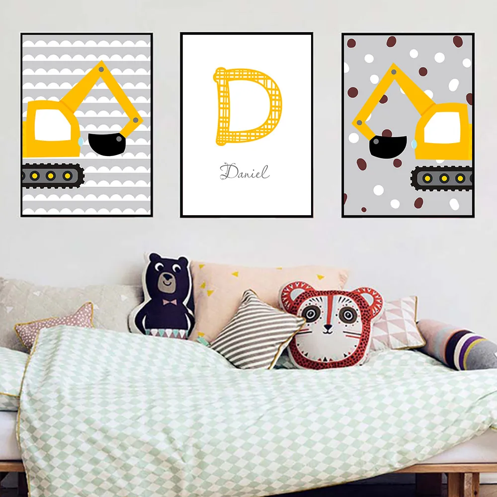 Personal-Boy-s-Name-Custom-Poster-Nursery-Print-Cartoon-Excavator-Wall-Prints-Nordic-Canvas-Painting-Kids (3)