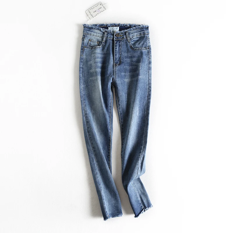AOEMQ джинсы, синие/серые джинсовые брюки, высокая талия, с карманами, узкие джинсы, кнопка, Регулируемая Талия, женская одежда - Color: blue