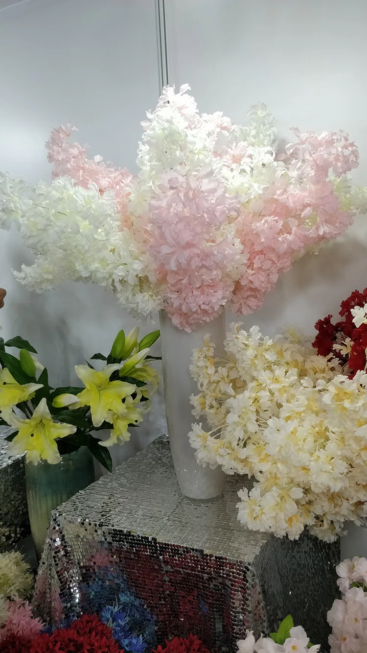 artificial flowers Wedding flowers 100cm 4 forks snow cherry wedding ceiling road lead silk flowers bouquet artificial plants