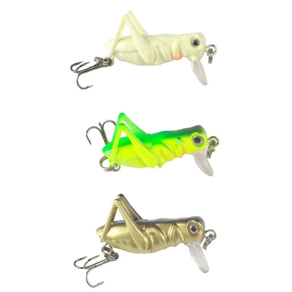 3Pcs Lifelike Insect Grasshopper Fishing Lures Baits Crankbaits Treble Hook Topwater
