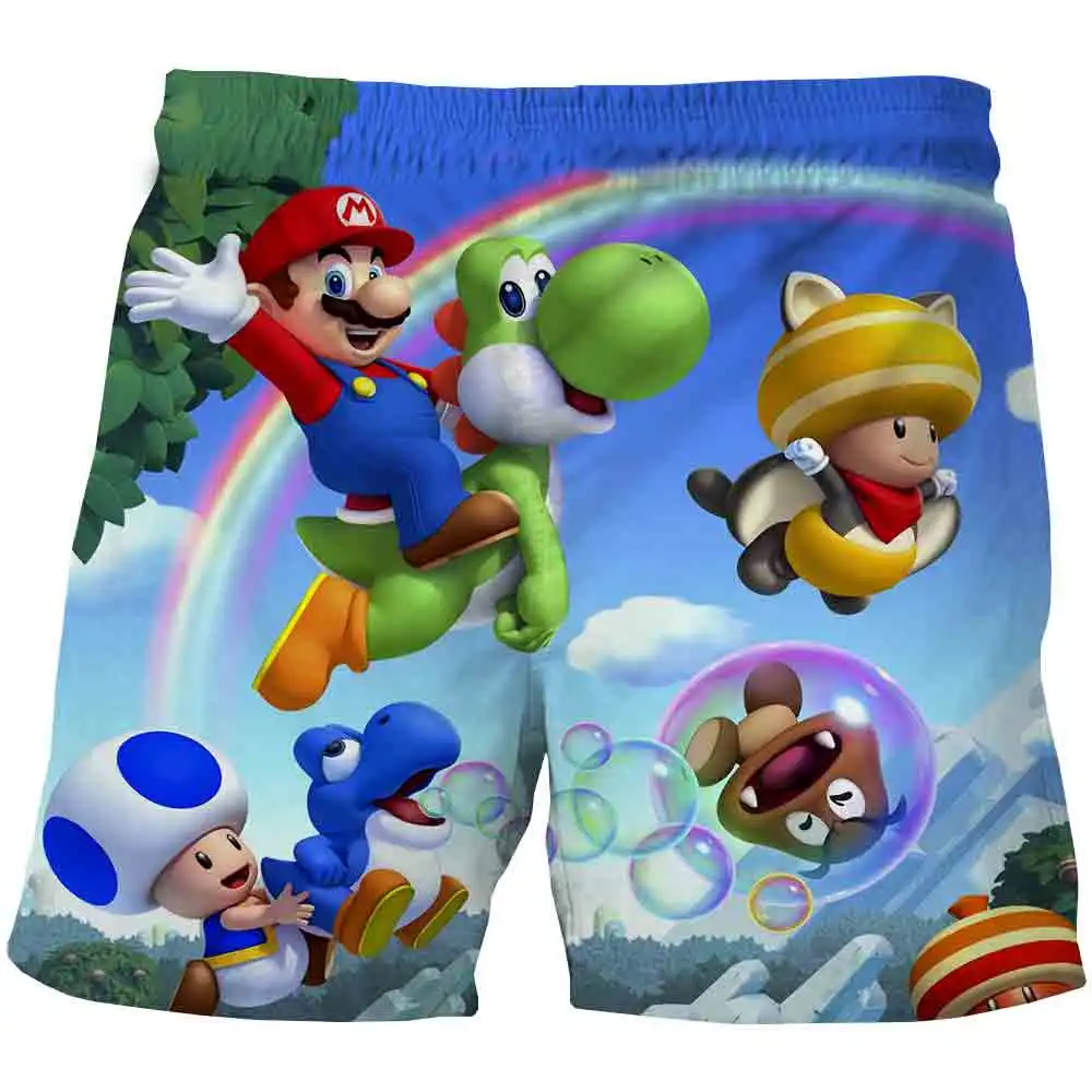 Dibujo de Mario cortos de baño para niños y niñas, traje de baño con estampado de moda, Pantalones cortos de playa