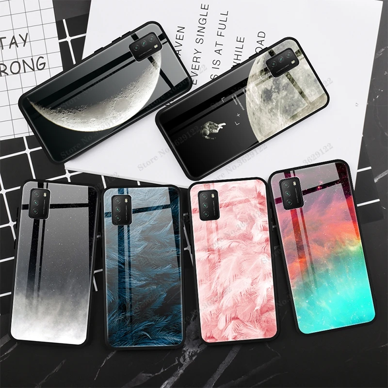 

For Xiaomi POCO M3 Case Luxury Starry sky pattern Tempered Glass Case TPU Frame Hard Back Cover for Xiaomi Pocophone M3 X3 NFC