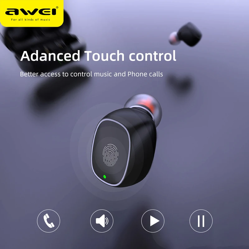 AWEI T13 TWS настоящие беспроводные Bluetooth наушники бас HiFi в уши мини Капсула Touch Contorl с микрофоном HiFi стерео игровые наушники