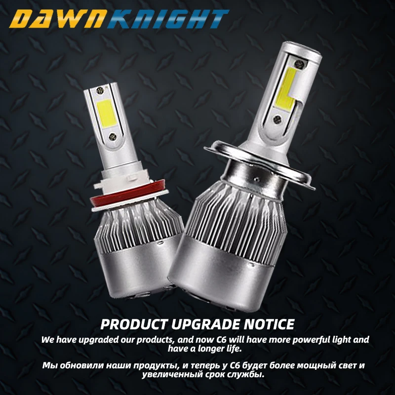 DAWNKNIGHT 2 шт. H7 светодиодные фары C6 Turbo вентилятор 12V 6000K H4 H1 H3 H8/H9/H11 H27 880 9005/HB3 9006/HB4 9012 Автомобильные светодиодные лампы