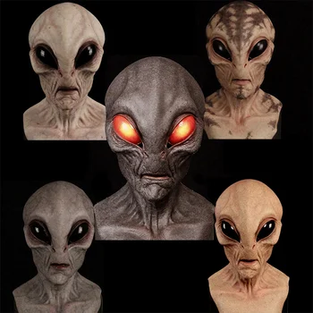 

LED Halloween Alien Mask Creepy Latex Big Eyes Alien Full Head Party Mask Adults Masquerade Costume Cosplay Horror Alien Mask