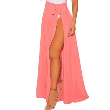

Maxi Cover-Up Swimsuit Cover Ups Women Swimwear Suit 2020 Summer New High Waist Split Skirt Solid Lace Up Sun Polyester Fmzxg