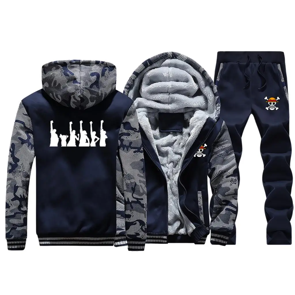 Dark Blue 5 Японское аниме one piece Luffy Camo толстовки Брюки Наборы для мужчин размера плюс повседневная спортивная одежда соломенная шляпа Пираты друзья уличная одежда - Цвет: Dark Blue 5